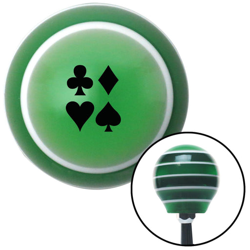 Black Clubs Diamond Heart Spades Green Stripe Shift Knob with M16 x 15 Insert