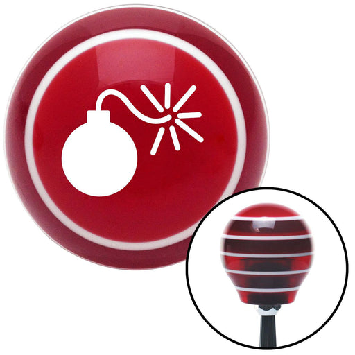 White Bomb w Fuse Lit Red Stripe Shift Knob with M16 x 15 Insert