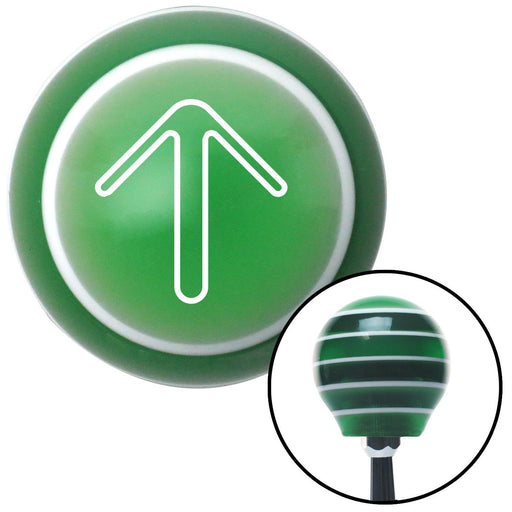 White Pointing Arrow Up Green Stripe Shift Knob with M16 x 15 Insert