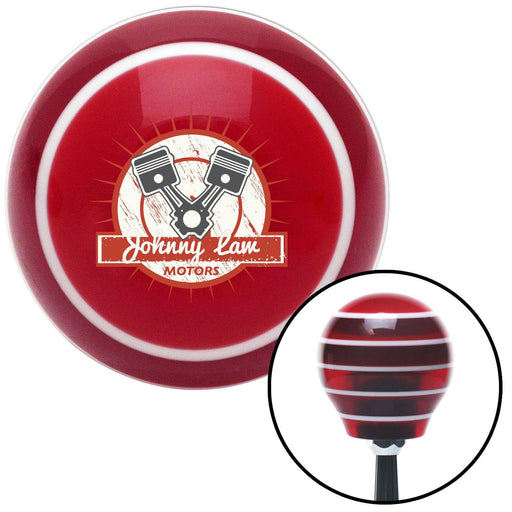 Johnny Law Motors Pistons Logo Red Stripe Shift Knob with M16 x 15 Insert