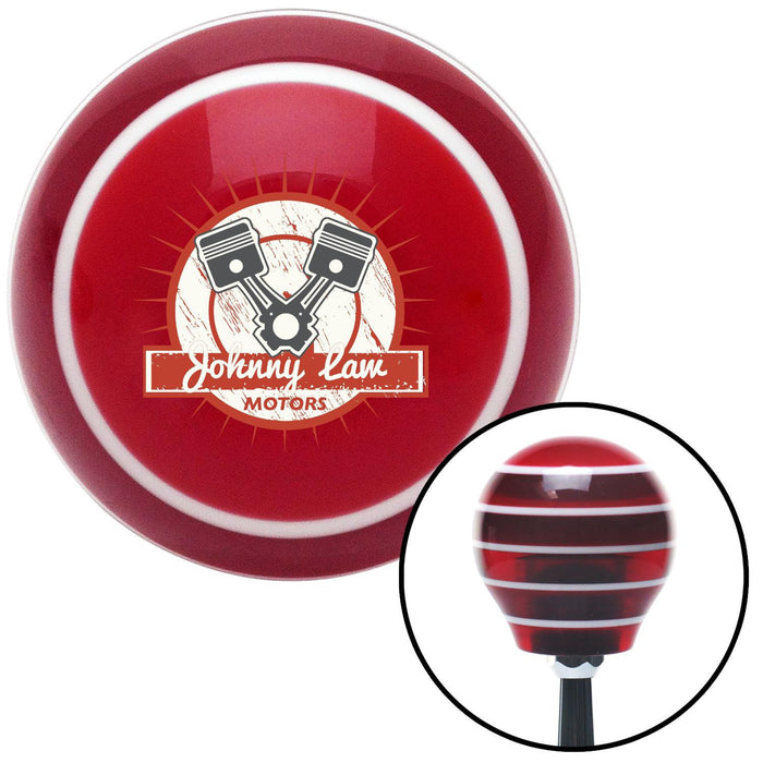 Johnny Law Motors Pistons Logo Red Stripe Shift Knob with M16 x 15 Insert