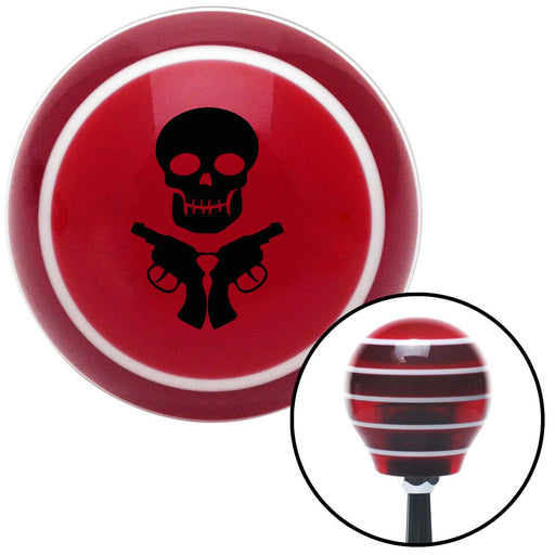 Black Skull  Guns Red Stripe Shift Knob with M16 x 15 Insert