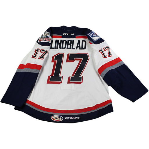 Matt Lindblad 2015-2016 Hartford Wolfpack Game Used #17 White Jersey (Set 1)(Size 56)