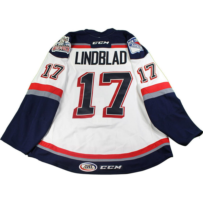 Matt Lindblad 2015-2016 Hartford Wolfpack Game Issued #17 White Jersey (Set 2)(Size 56)