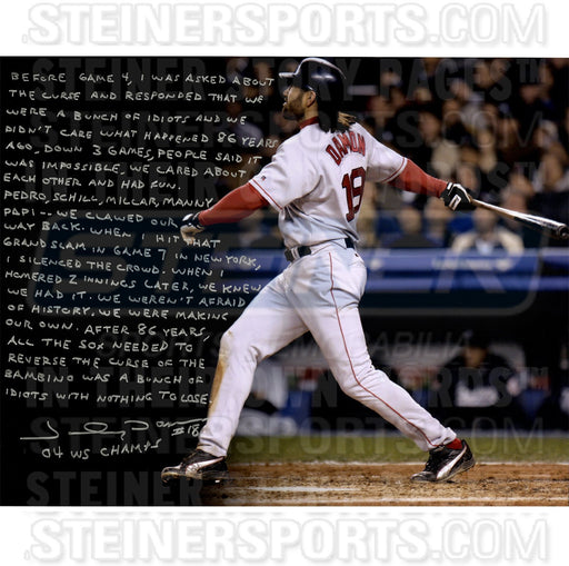 Johnny Damon Signed 04' Red Sox 16x20 Story Photo