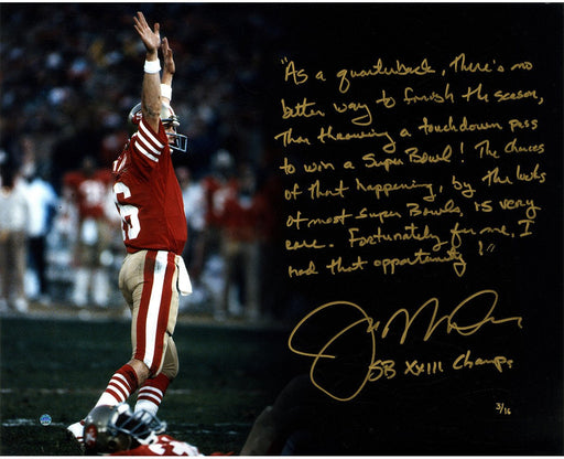 Joe Montana Drive Story 16x20 Photo w/ "SB XXIII Champs" Insc. (LE/16)