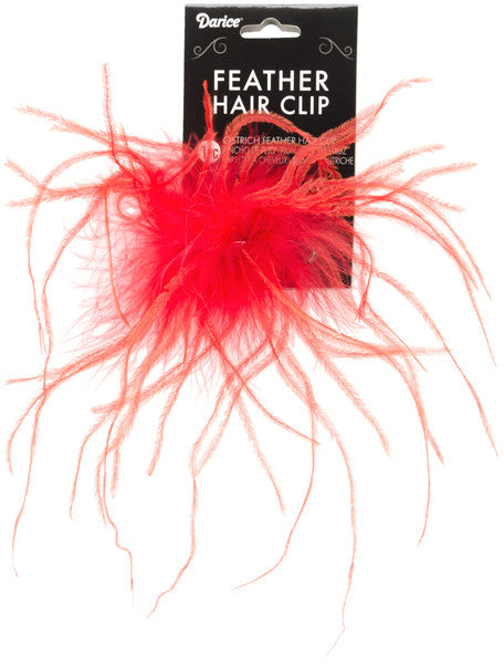 Ostrich Feather Hair Clip, Red