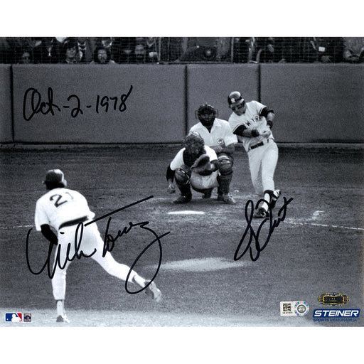 Bucky Dent Mike Torrez Dual Signed 1978 Home Run 8x10 Photo w Oct-2-1978 Insc by Dent (MLB Auth) (Signed in Black)