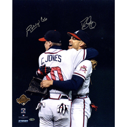 David JusticeBobby Cox Dual Signed Hugging Chipper Jones 16x20 Photo