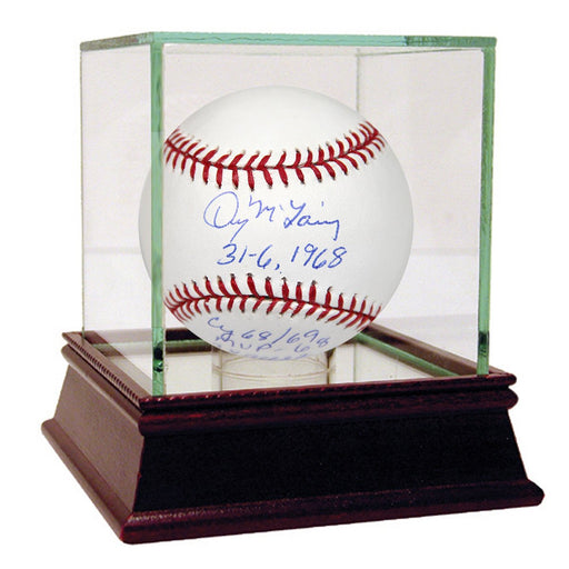 Denny McLain Signed MLB Baseball w 31-6 1968 CY 6869 MVP 68 3x All Star 666869 WSC 1968 WSC Last 30 Game Winner W= 131 L= 91 Ins