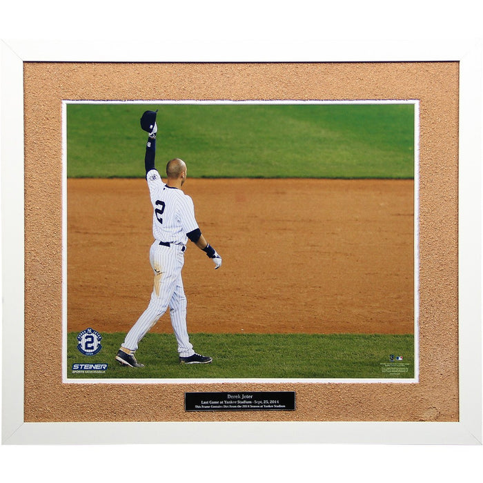 Derek Jeter Final Home Game Framed Collage w 2014 Game Used Dirt Matte (20x24)