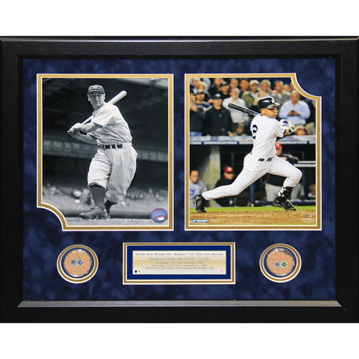 Derek Jeter Lou Gehrig Two Photo Collage w Dirt for The Original and The New Yankee Stadium