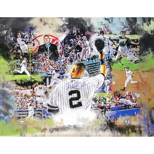 Derek Jeter Signed Greatest Moments Painted Graphic Collage 30x38 Canvas Color