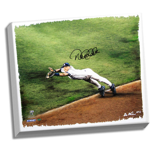 Derek Jeter Signed Making Diving Catch 22x26 Canvas Hand Painted by Dan St. Clair