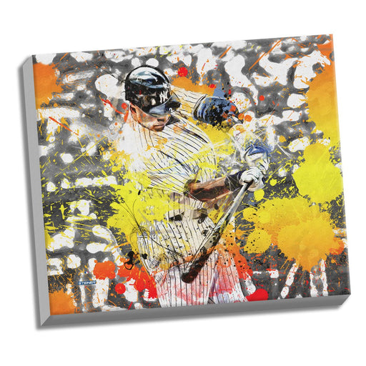 Derek Jeter Swinging with Multi Color Paint Splatter Design 22x26 Stretched Canvas