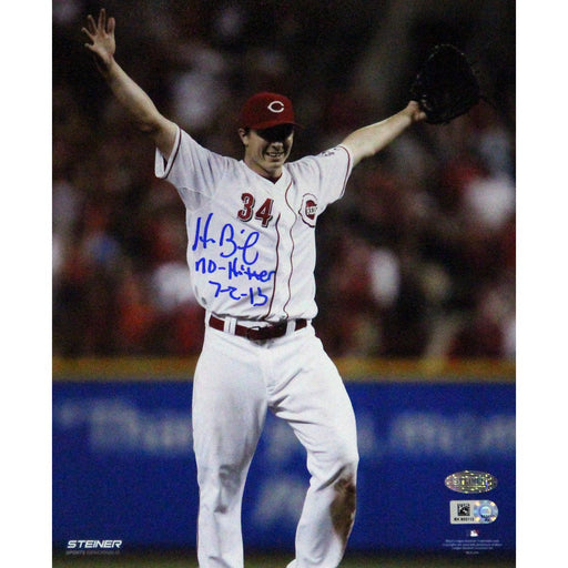 Homer Bailey Cincinnati Reds Hands Up Celebrating No-hitter Against Giants Signed Vertical 8x10 Photo w No Hitter 7-2-13 Insc