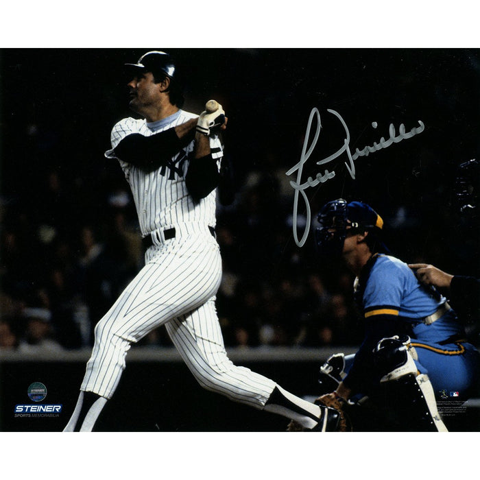 Lou Piniella Signed Yankees Home Jersey Swing Horizontal 8x10 Photo