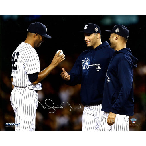 Mariano Rivera Mound Close Up Hand Ball To Pettitte & Jeter At Yankee Stadium Signed 16x20 Photo