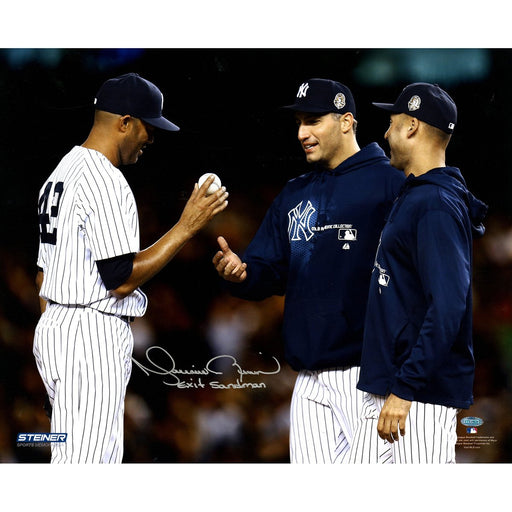 Mariano Rivera Mound Close Up Hand Ball To Pettitte & Jeter At Yankee Stadium Signed 16x20 Photo wExit Sandman Insc