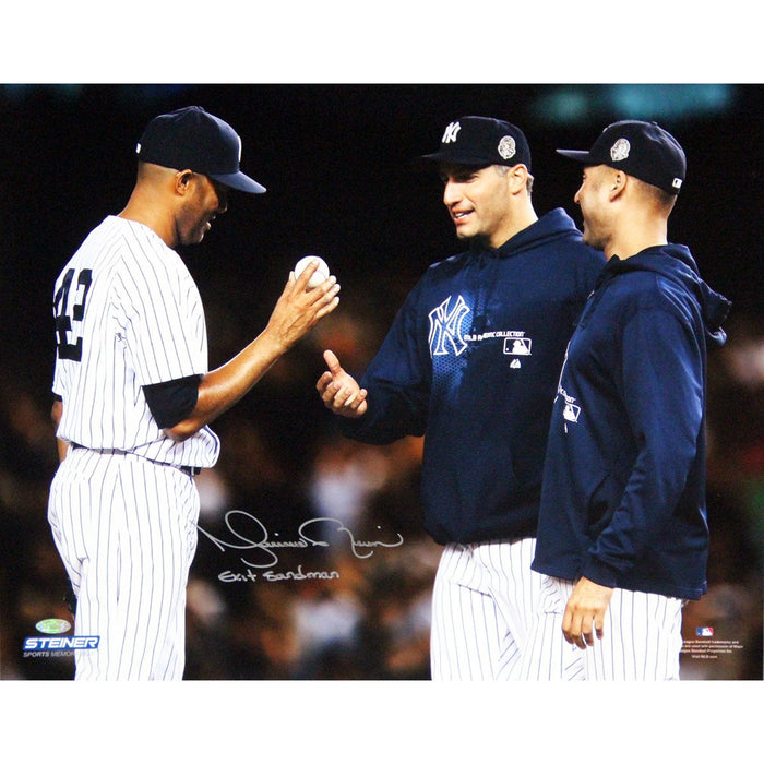 Mariano Rivera Mound Close Up Hand Ball To Pettitte & Jeter At Yankee Stadium Signed 8x10 Photo wExit Sandman Insc