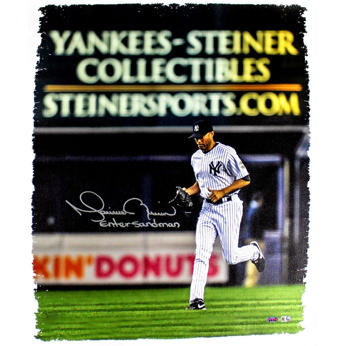 Mariano Rivera Signed Entering the Game Yankee-Steiner Collectibles Ad in the back ground 20x24 Canvas w Enter Sandman Insc. (ML