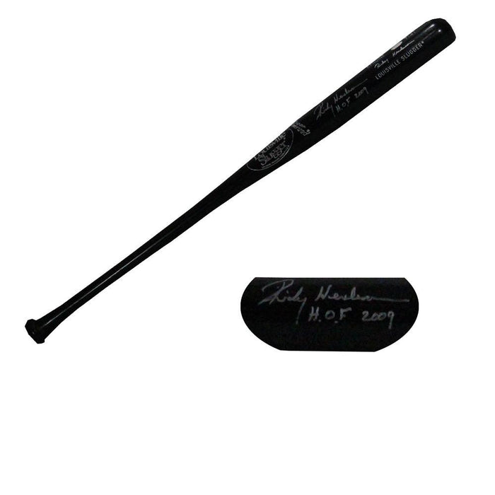 Rickey Henderson Signed Black Bat w HOF insc