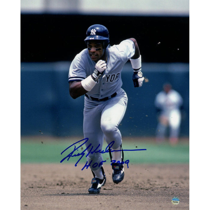 Rickey Henderson Signed Running Bases in New York Yankees Uniform 8x10 Photo w HOF 2009 Insc.