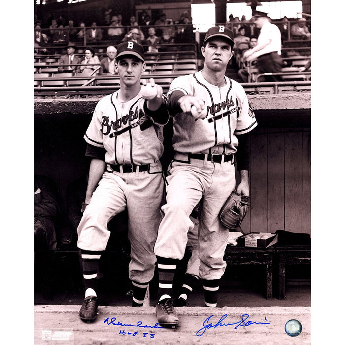 Warren Spahn and Johnny Sain Dual Signed 16x20 Photo w HOF 73 Insc (JSA)