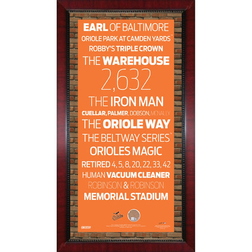 Baltimore Orioles Subway Sign Wall Art 16x32 Frame w Authentic Dirt from Oriole Park at Camden Yards