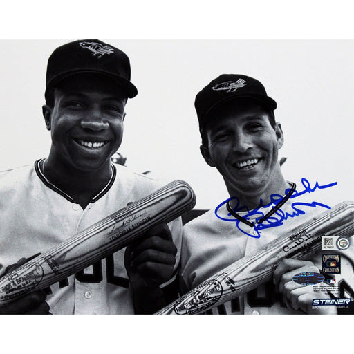 Brooks Robinson Signed Standing With Frank Robinson BW 8x10 Photo (MLB Auth)