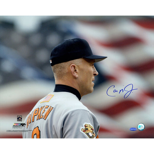 Cal Ripken Jr Signed Flag in back of Jersey 16x20 Photo (Ironclad Holo)