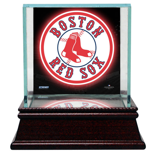 Boston Red Sox Glass Single Baseball Case with Team Logo Background