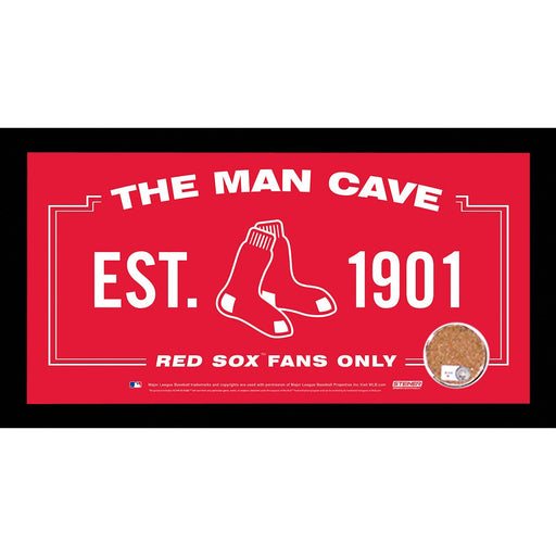 Boston Red Sox Man Cave Sign 6x12 Framed Photo With Authentic Game-Used Dirt Capsule (MLB Auth)