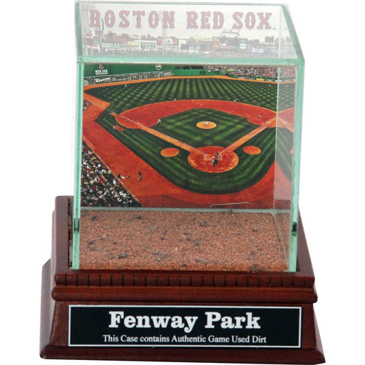 Boston Red Sox Sadium Background Glass Single Baseball w Fenway Park Stadium Authentic Dirt & Nameplate