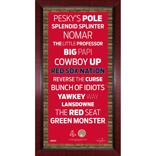 Boston Red Sox Subway Sign w Game Used Dirt Framed 16x32 Photo (Brick Background)