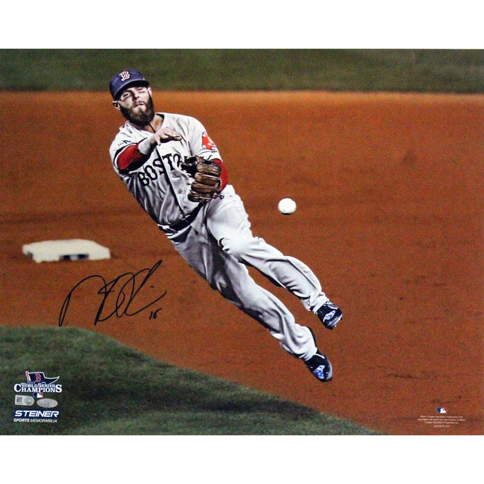 Dustin Pedroia Throwing Signed Horizontal Color 16x20 Photo (Getty 1 86141510) (MLB Auth)