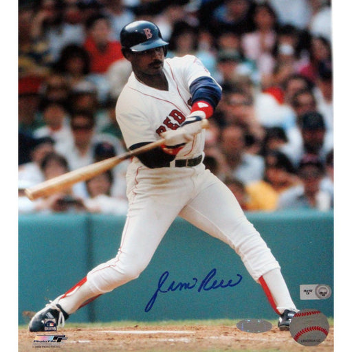 Jim Rice Signed Swing White Jersey Vertical 8x10 Photo (MLB Auth )