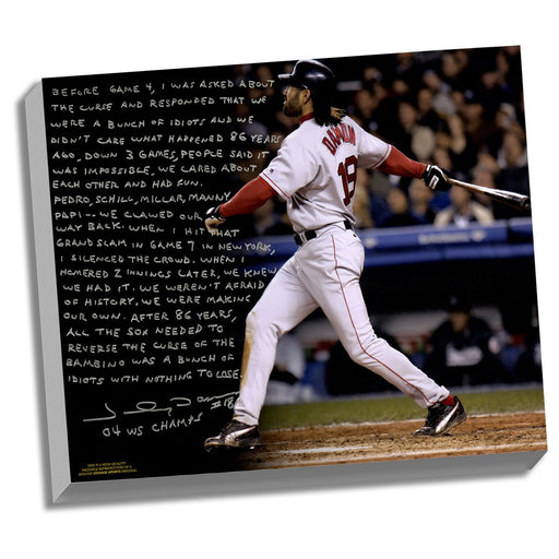 Johnny Damon Facsimile Reverse the Curse Story Stretched 16x20 Canvas