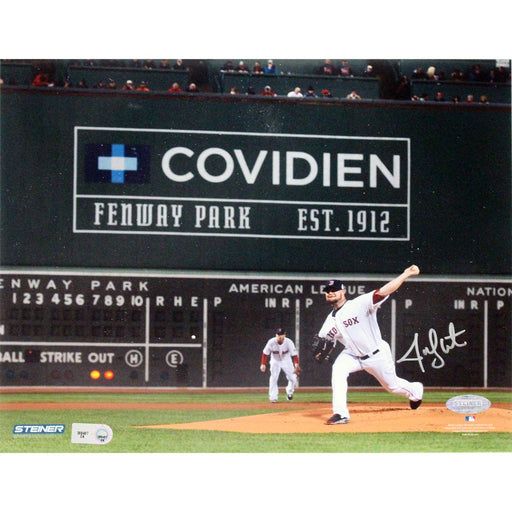 Jon Lester Signed Pitching Green Monster Background Horizontal 16x20 Photo (MLB Auth)