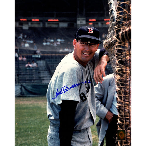 Ted Williams Signed Leaning Against Batting Cage Color 16x20 Photo (Green Diamond Auth)