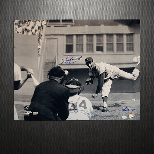 Sandy Koufax Pitching Horizontal BW 16x20 Photo w HOF 72 Insc. (Signed By Ken Regan) (OA Auth)