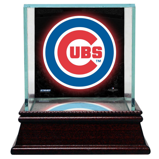 Chicago Cubs Glass Single Baseball Case with Team Logo Background