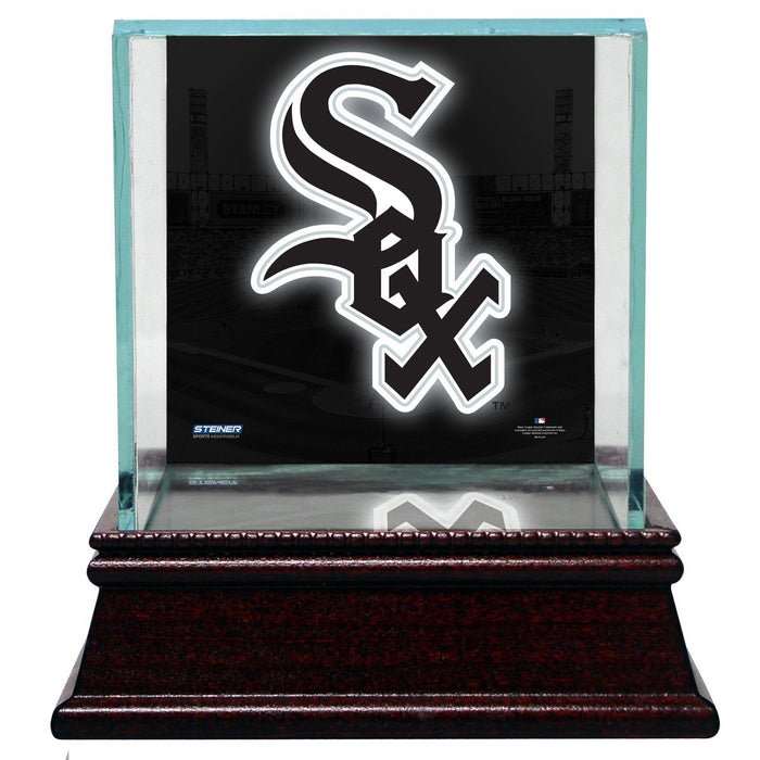 Chicago White Sox Glass Single Baseball Case with Team Logo Background