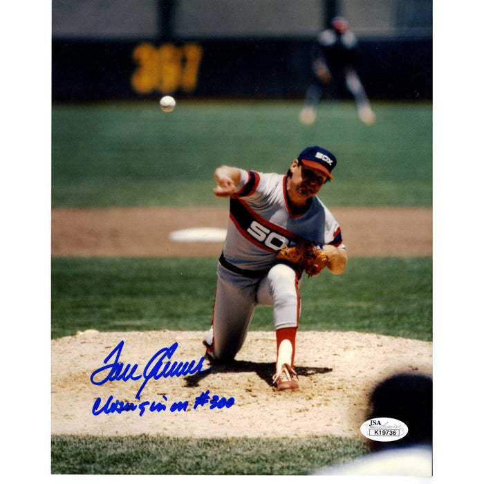 Tom Seaver signed vertical follow through with Chicago w Closing in on 300 insc 8x10 (JSA)