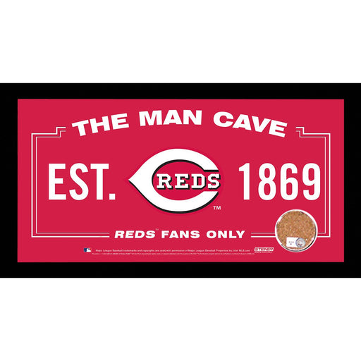 Cincinnati Reds Man Cave Sign 6x12 Framed Photo With Authentic Game-Used Dirt Capsule (MLB Auth)