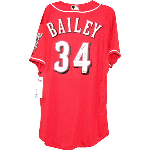 Homer Bailey Cincinnati Reds Red Jersey w 2 no Hitters9-28-127-2-13 Insc. MLB Auth