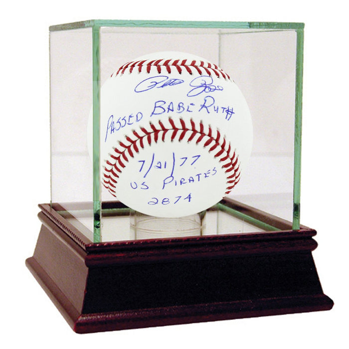 Pete Rose Signed MLB Baseball w Passed Babe Ruth 72177 vs Pirates 2874 insc