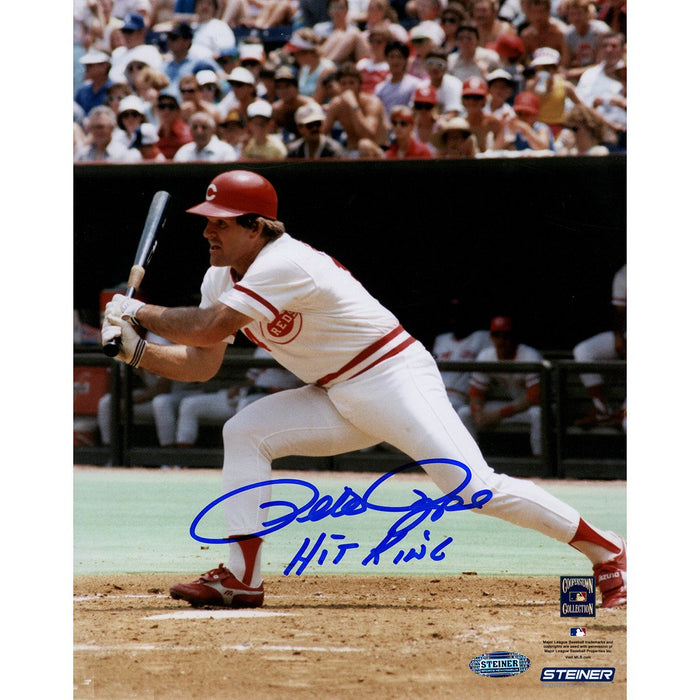 Pete Rose Signed Swinging 8x10 Photo w Hit King Insc