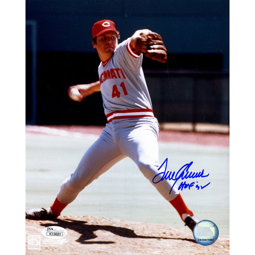 Tom Seaver signed vertical windup with Cincinnati w HOF 92 8x10 (JSA)(MLB Auth)