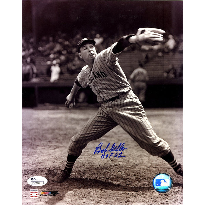 Bob Feller Pitching Vertical BW 8x10 Photo w HOF 62 Insc (JSA )